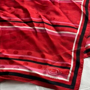Oscar de la Renta Red and Black Silk Scarf